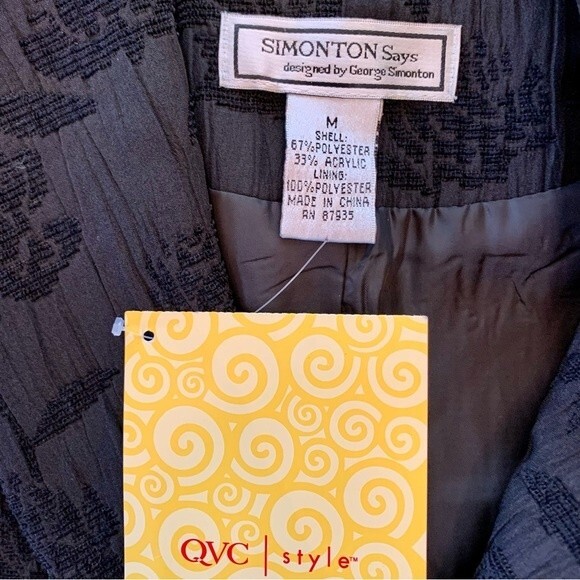 NWT QVC Simonton Says Black Embossed Floral Blazer Medium - Picture 9 of 13
